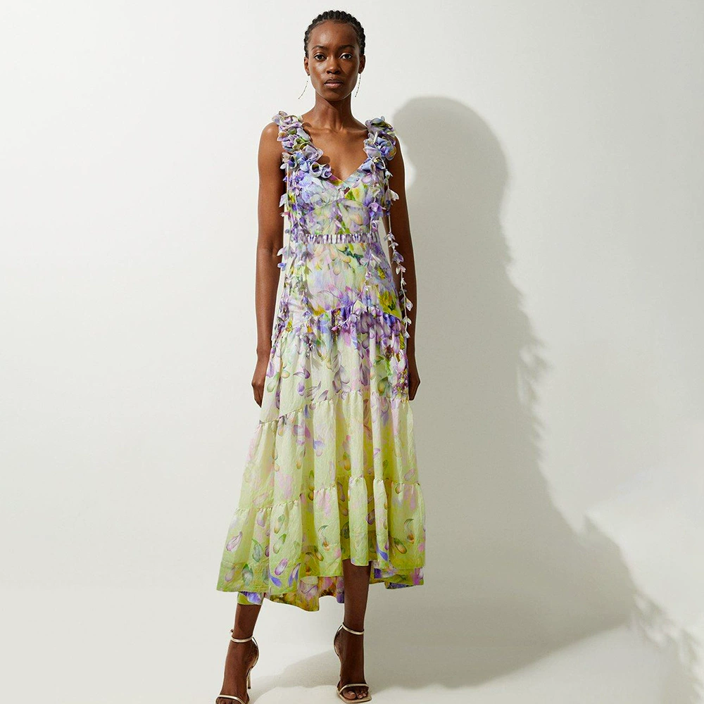 Ruffled Strap One-Piece Swimsuit with Tiered Maxi Skirt Set view 4