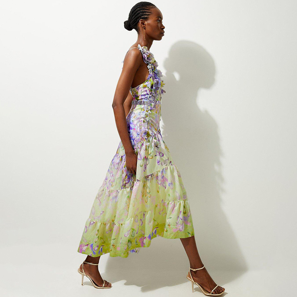 Tiered Ruffle Flared Umbrella Skirt
