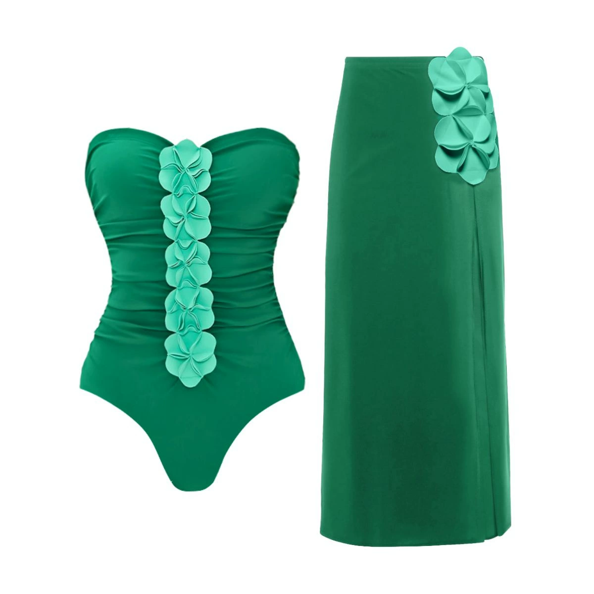 Three-Dimensional Appliqué Bandeau One-Piece Swimsuit and Cover-Up Set view 12