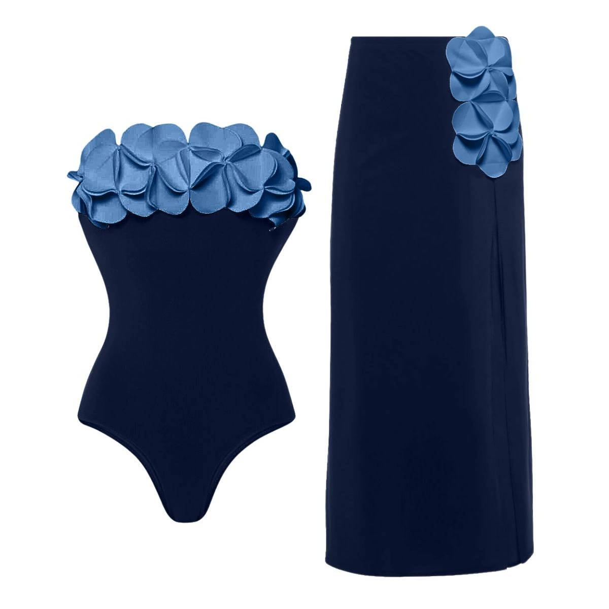 Three-Dimensional Appliqué Bandeau One-Piece Swimsuit and Cover-Up Set view 16