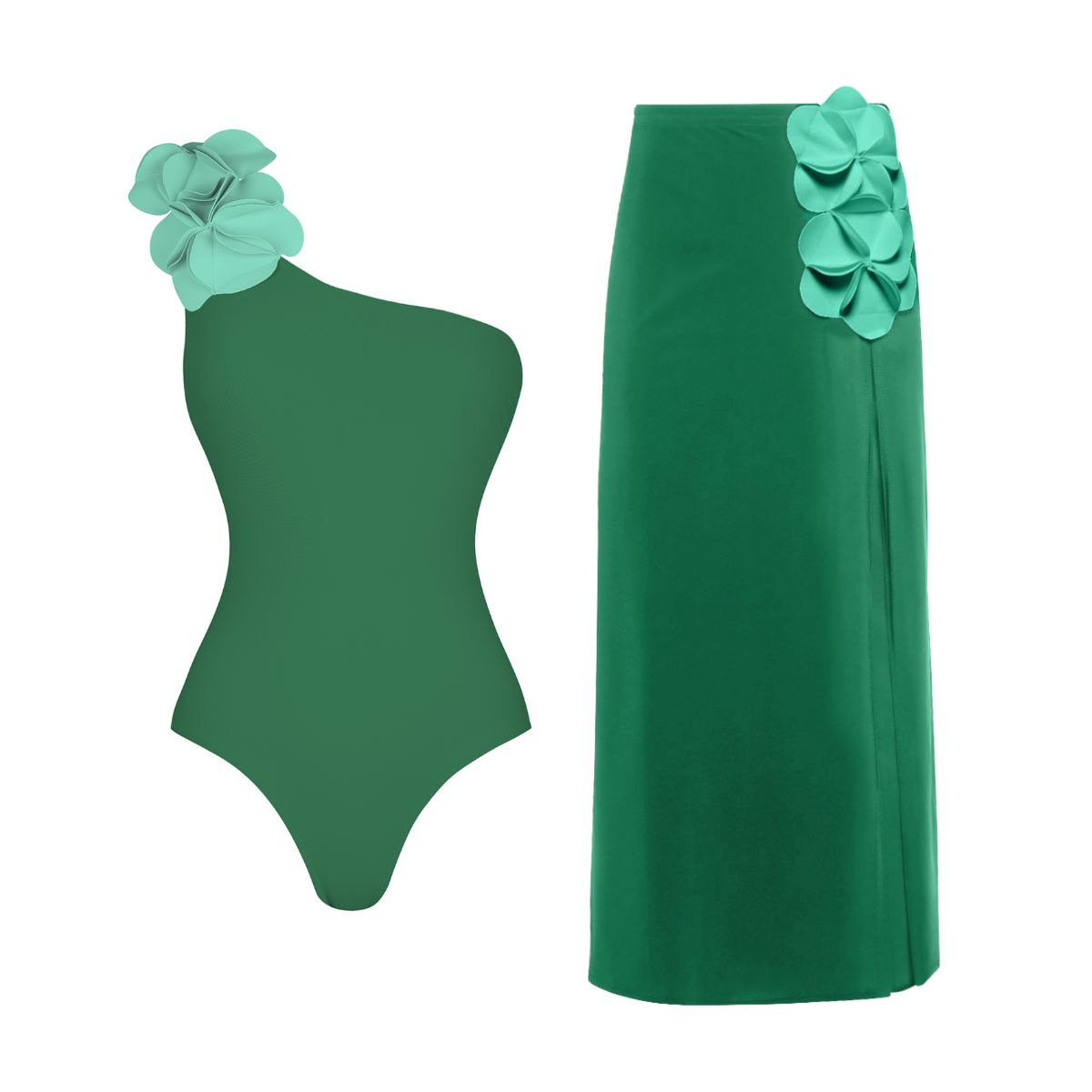 Green One-Shoulder Set