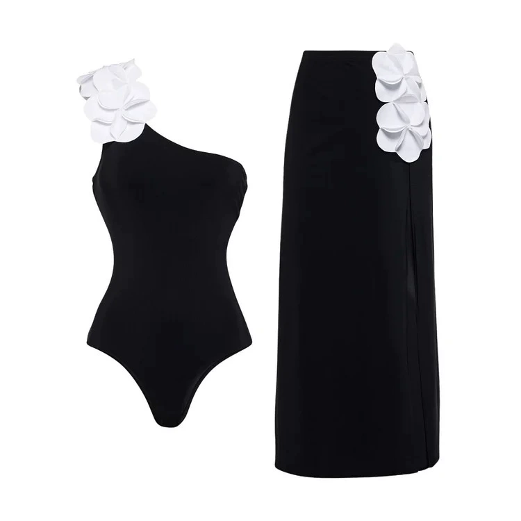 Three-Dimensional Appliqué Bandeau One-Piece Swimsuit and Cover-Up Set view 5