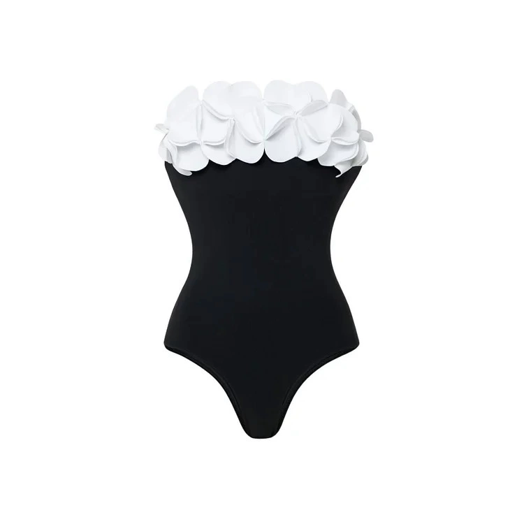 Three-Dimensional Appliqué Bandeau One-Piece Swimsuit and Cover-Up Set view 6