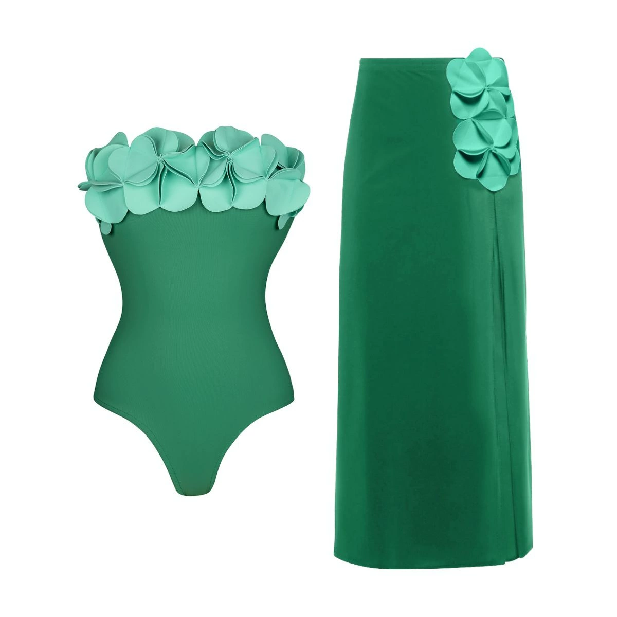 Three-Dimensional Appliqué Bandeau One-Piece Swimsuit and Cover-Up Set view 9