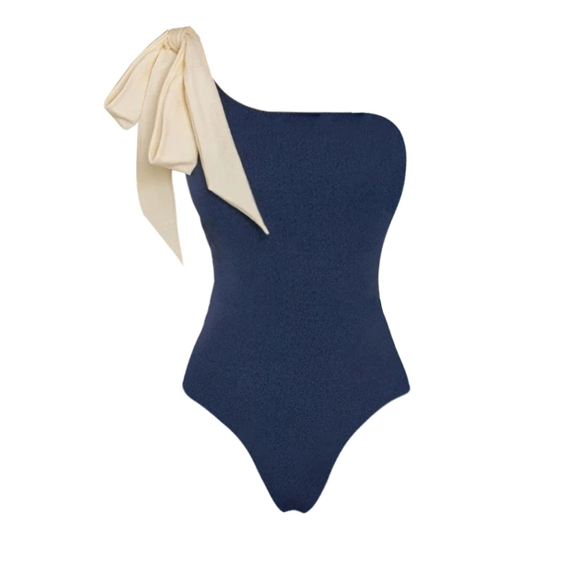One-Shoulder Bow One-Piece Swimsuit with Pareo Wrap view 6