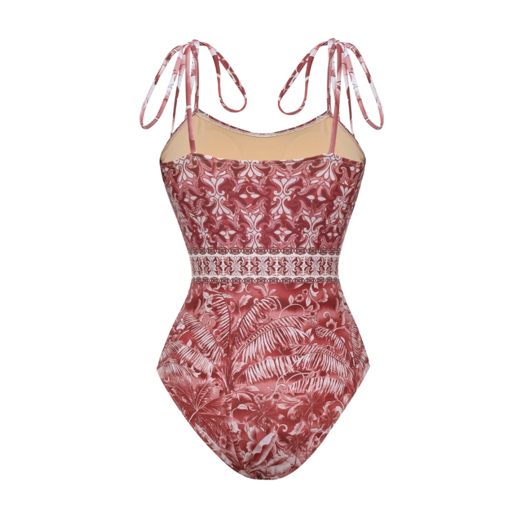 One-Piece Swimsuit with Tie Shoulder Straps