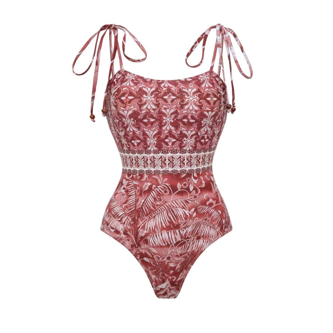 One-Piece Swimsuit with Tie Shoulder Straps