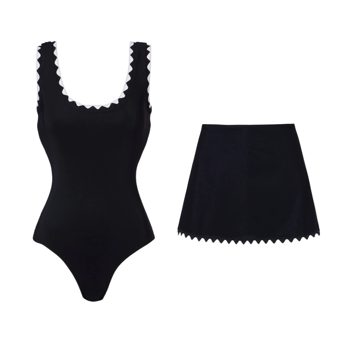 Square Neck One Piece Swimsuit with Skirt Set