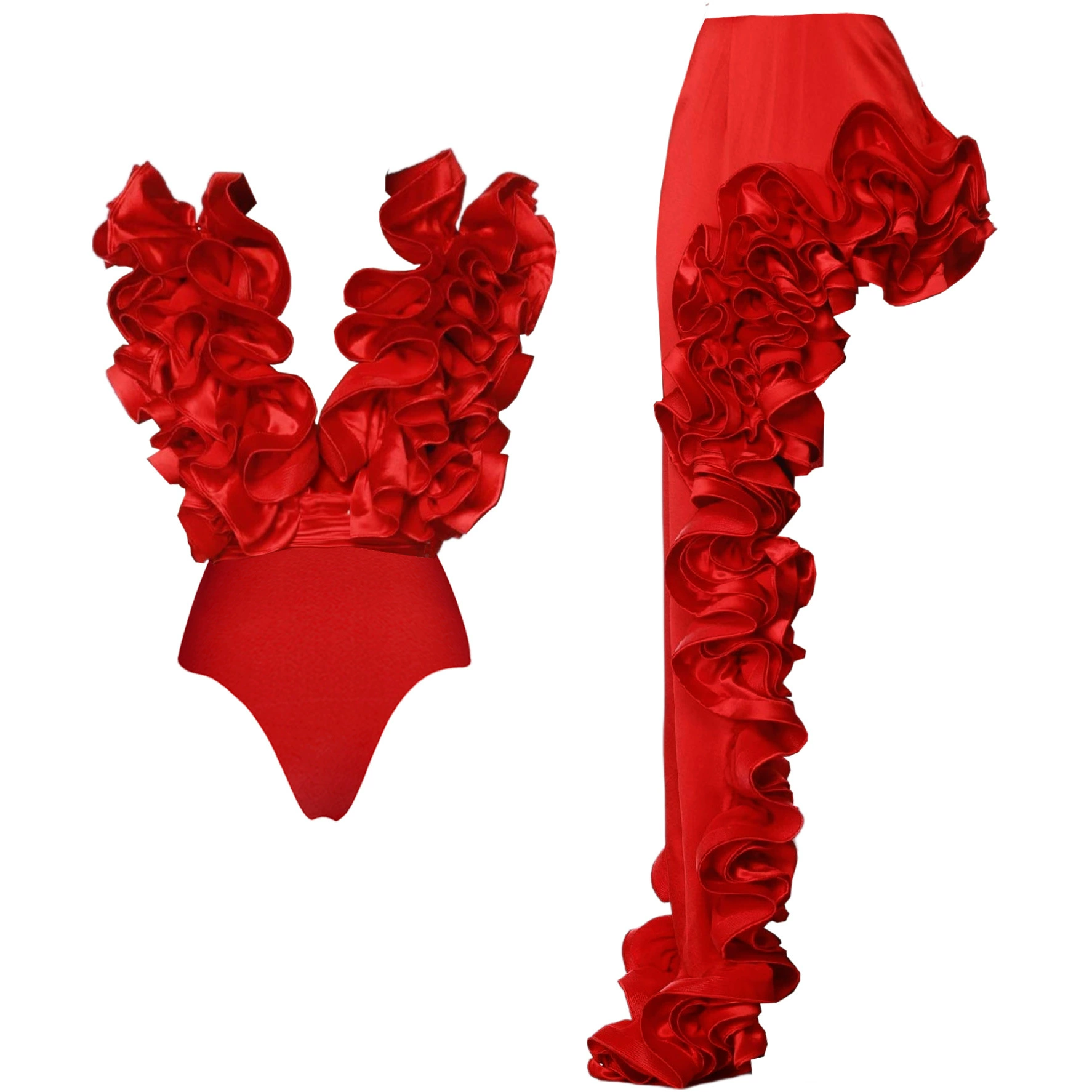 Ruffle Bodysuit and High-Low Skirt Set
