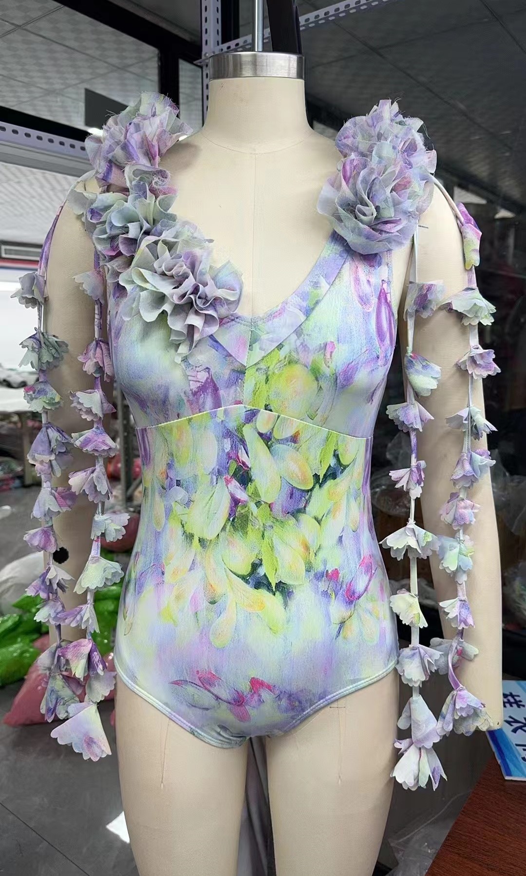 V-Neck One-Piece Swimsuit with Wide Straps