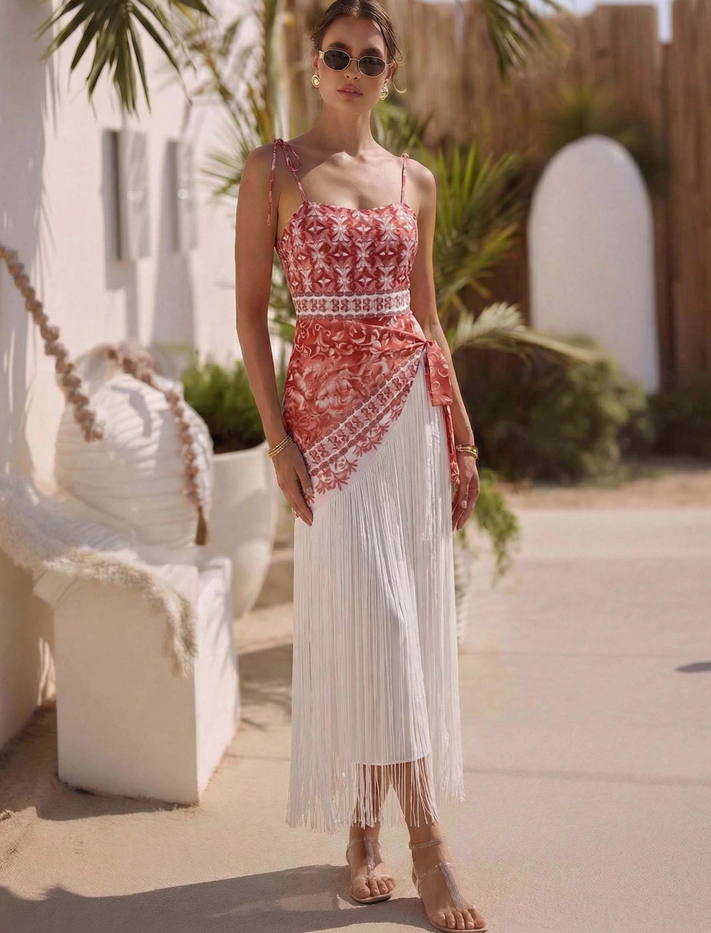 Tie-Side Fringed Wrap Cover-Up Skirt
