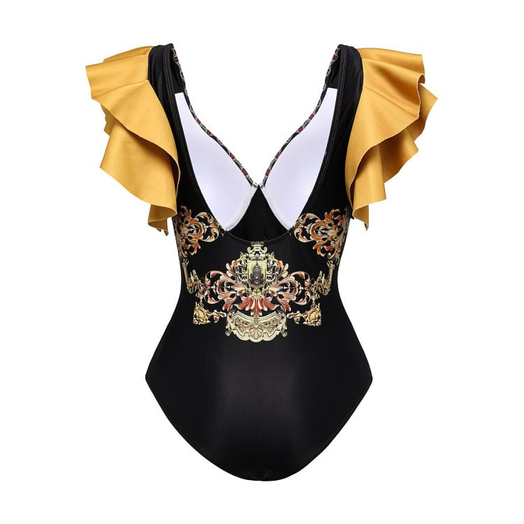 Ruffled One-Piece Swimsuit and Skirt Set