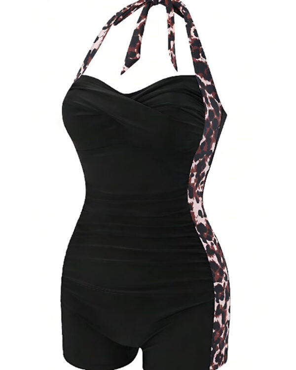 Traje de baño halter de una pieza con fruncido y short interno