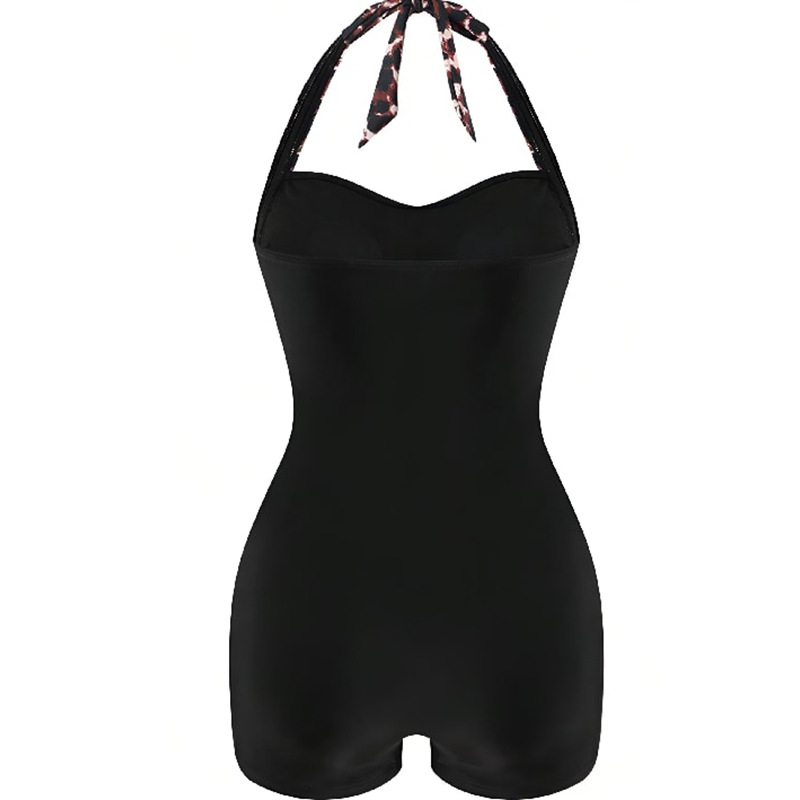 Halter Neck Ruched One-Piece Swimdress with Boyleg Shorts