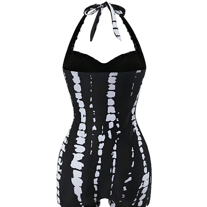 Halter Neck Ruched One-Piece Swimdress with Boyleg Shorts view 3