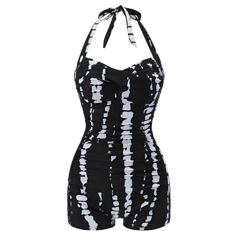 Halter Neck Ruched One-Piece Swimdress with Boyleg Shorts view 4