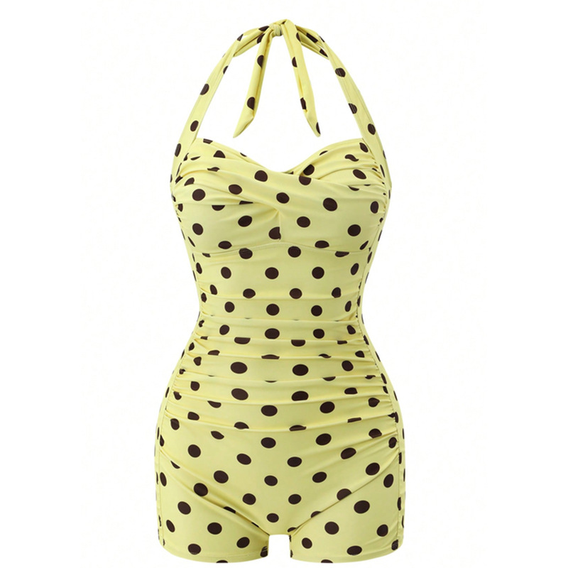 Halter Neck Ruched One-Piece Swimdress with Boyleg Shorts view 5