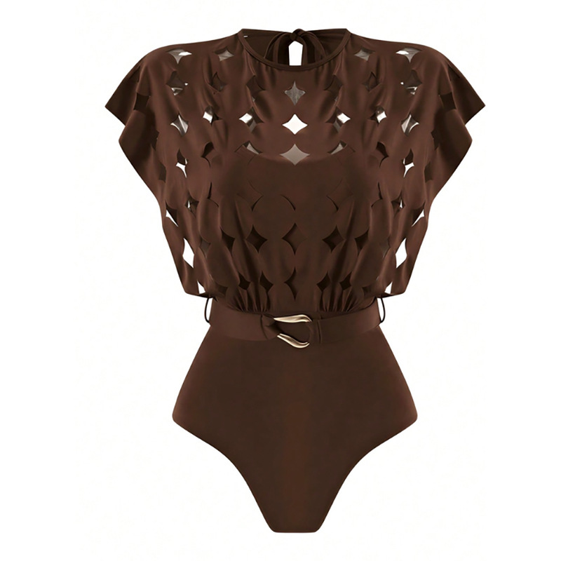 Cutout Cape-Sleeve One-Piece Swimsuit and High-Waisted Skirt Set view 7