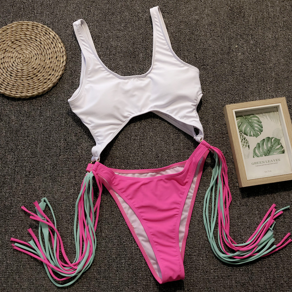 Scoop-Neck Cutout One-Piece Swimsuit with Side Fringe and High-Cut Legs view 20