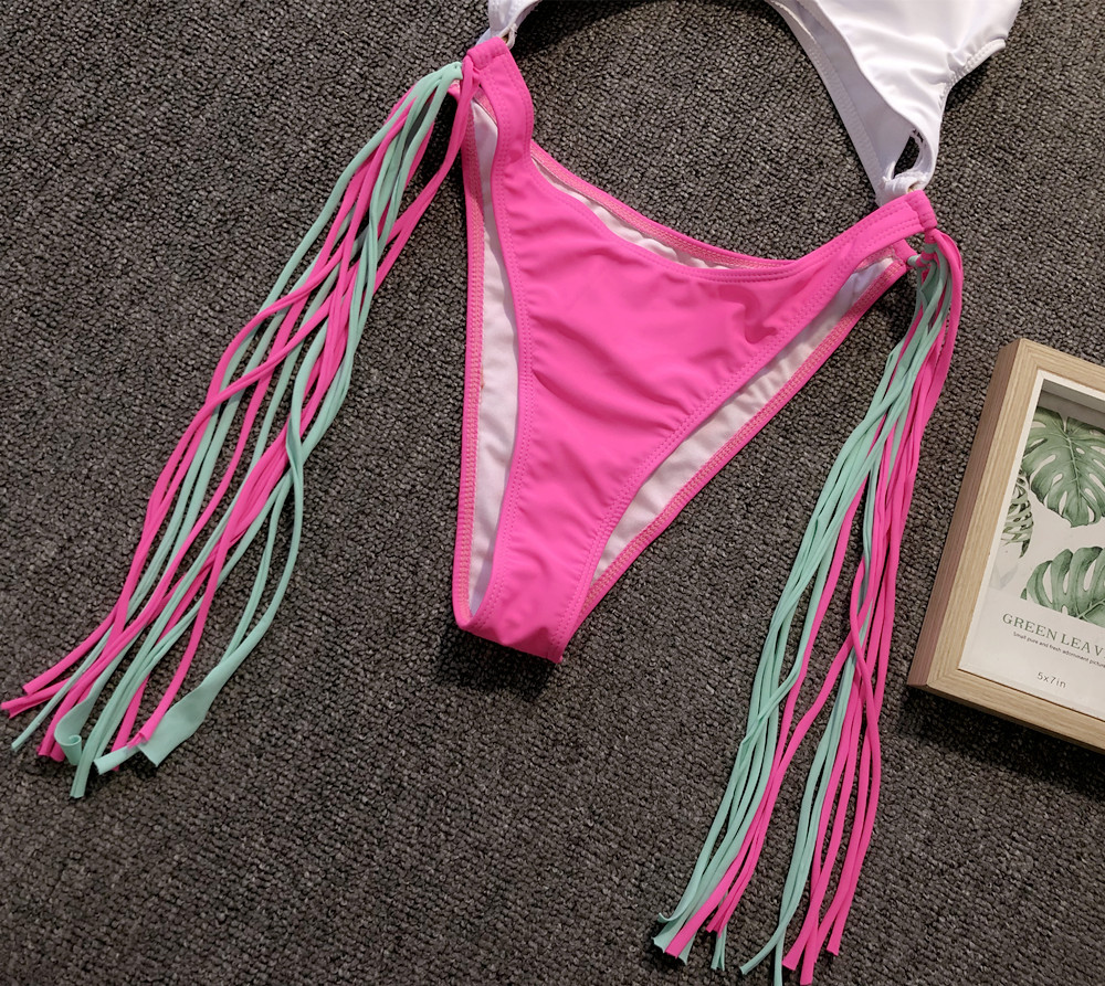 Scoop-Neck Cutout One-Piece Swimsuit with Side Fringe and High-Cut Legs view 22
