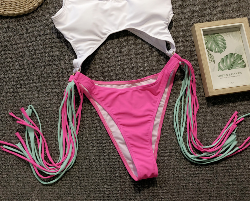 Scoop-Neck Cutout One-Piece Swimsuit with Side Fringe and High-Cut Legs view 23