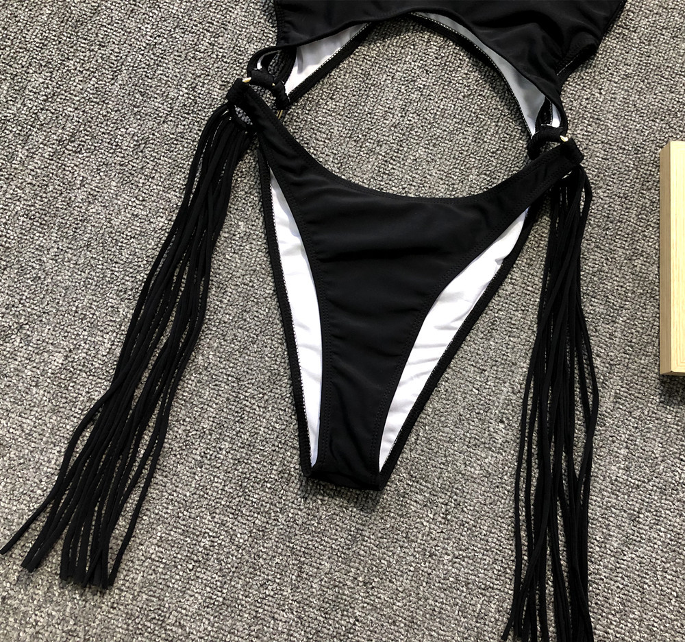 Scoop-Neck Cutout One-Piece Swimsuit with Side Fringe and High-Cut Legs view 29