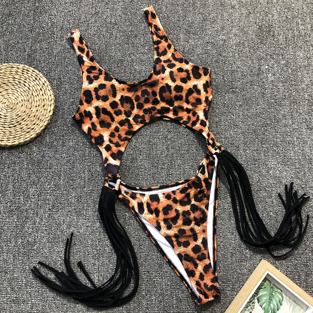 Scoop-Neck Cutout One-Piece Swimsuit with Side Fringe and High-Cut Legs view 31