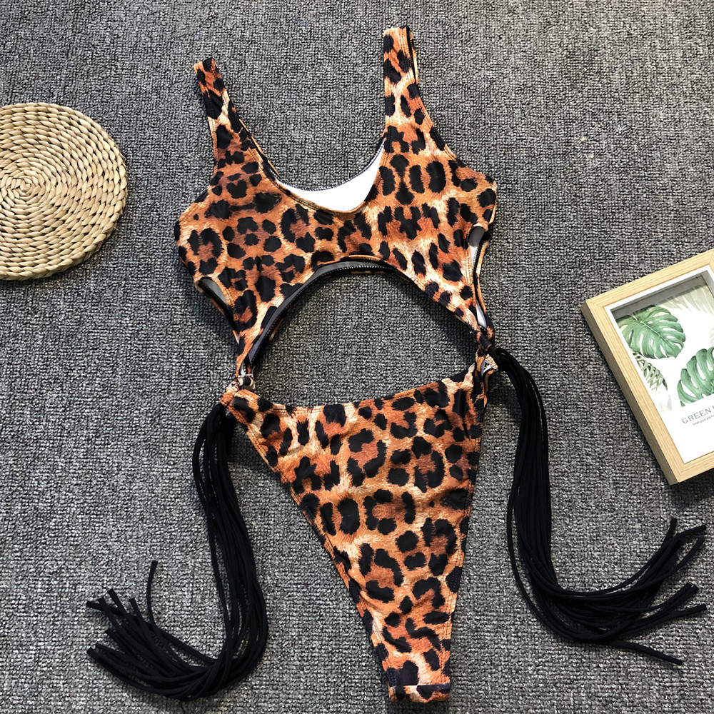 Scoop-Neck Cutout One-Piece Swimsuit with Side Fringe and High-Cut Legs view 33