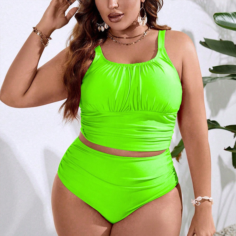 Plus Size Ruched Tankini Swimsuit Set with High Waist Briefs