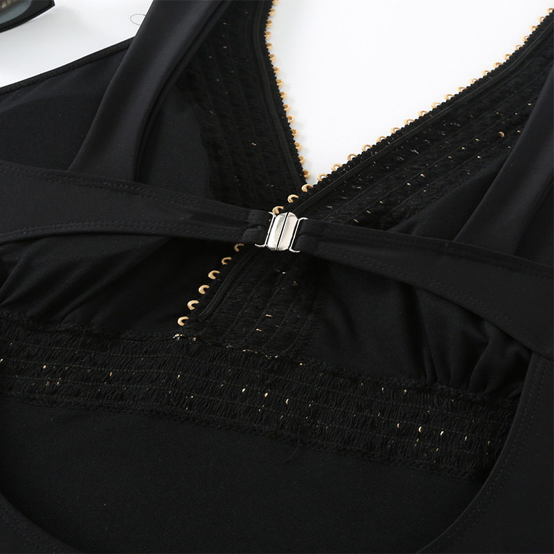 Women's Embellished V-Neck One-Piece Swimsuit with Open Back view 4