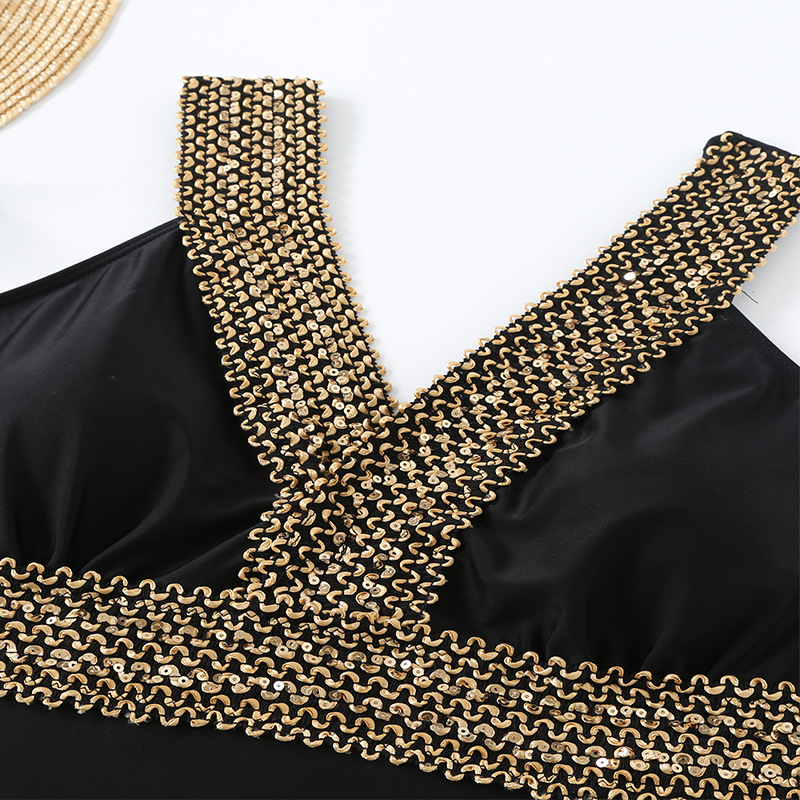 Women's Embellished V-Neck One-Piece Swimsuit with Open Back view 5