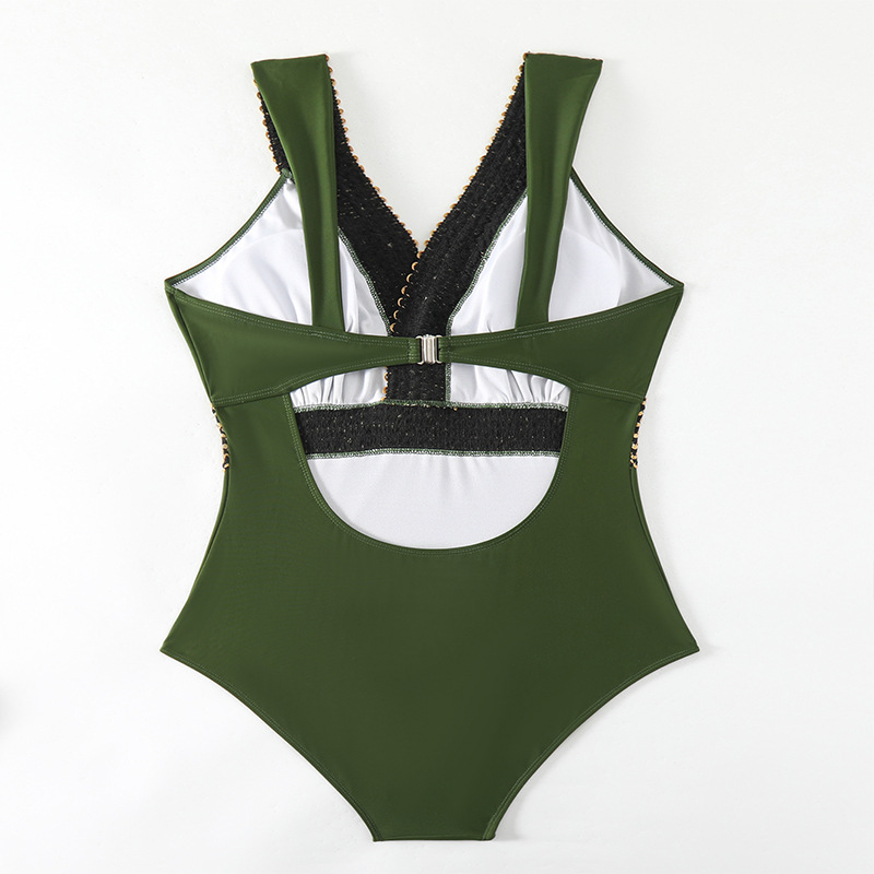 Women's Embellished V-Neck One-Piece Swimsuit with Open Back view 7