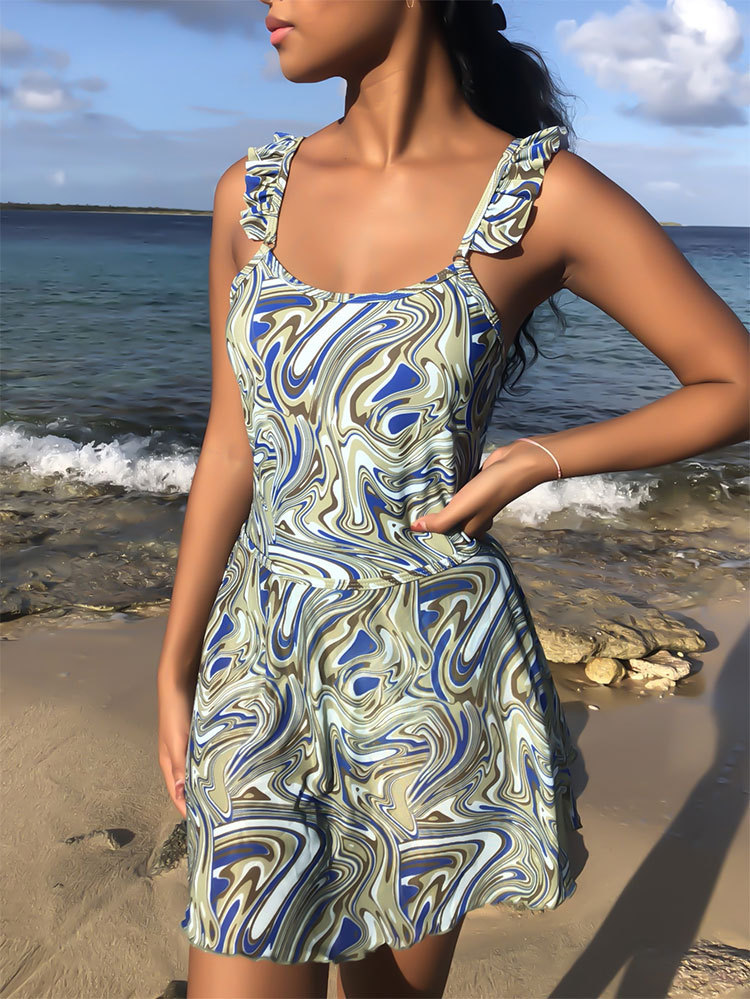 Ruffled Strap Skirted Two-Piece Swimsuit