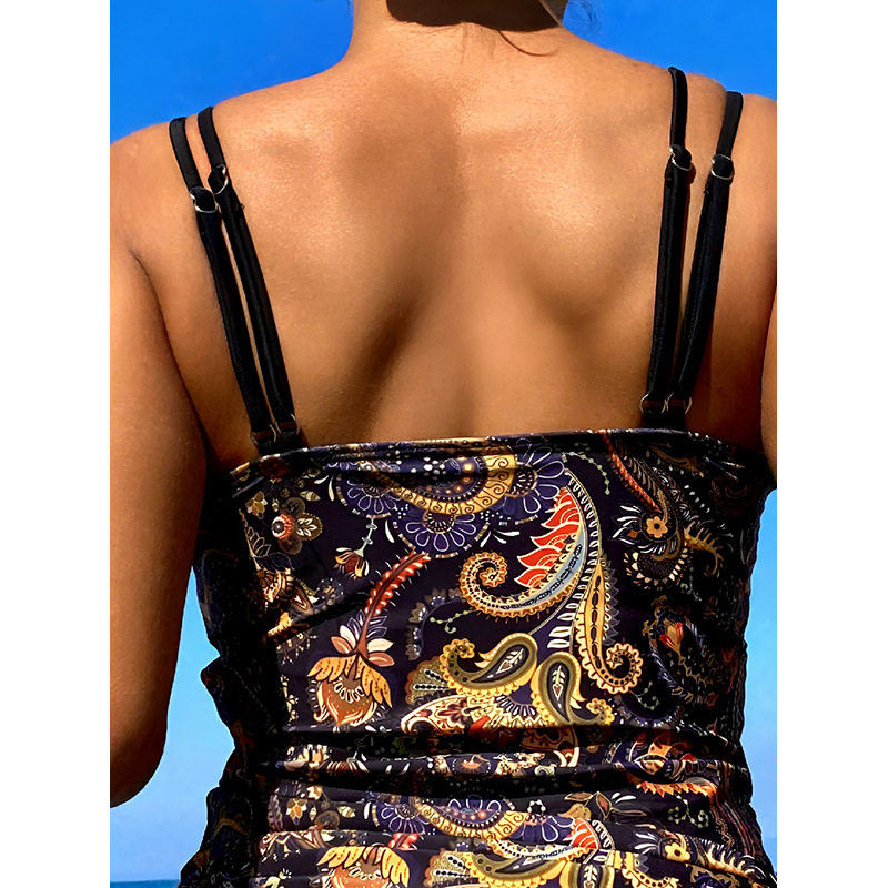 Paisley Print High-Neck Tankini with Side-Tie Bikini Bottoms view 3