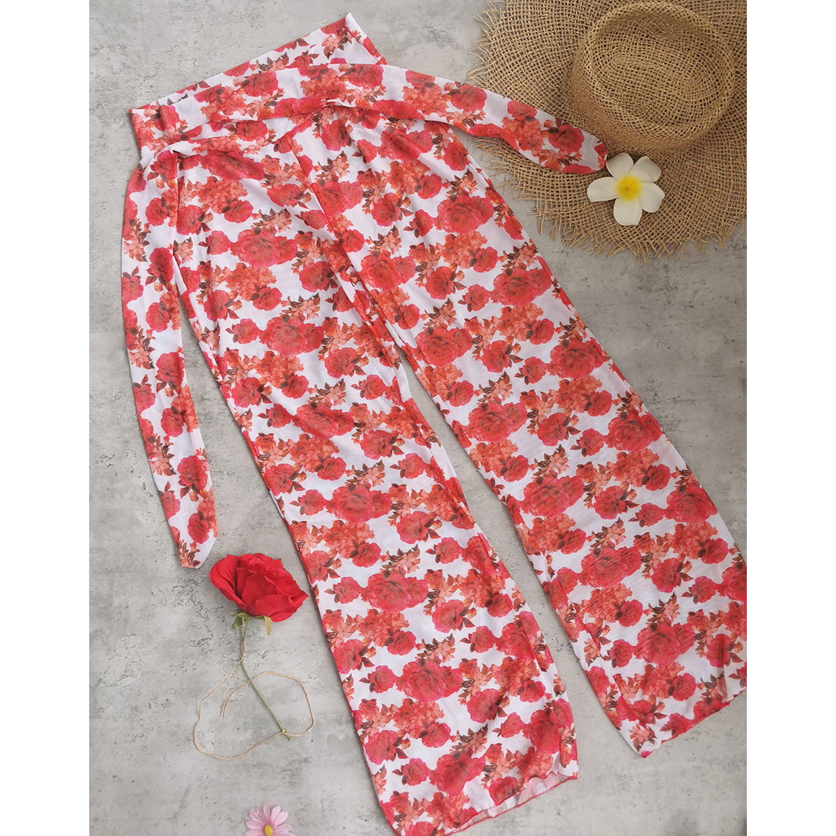 High Waisted Wide Leg Tie Waist Pants